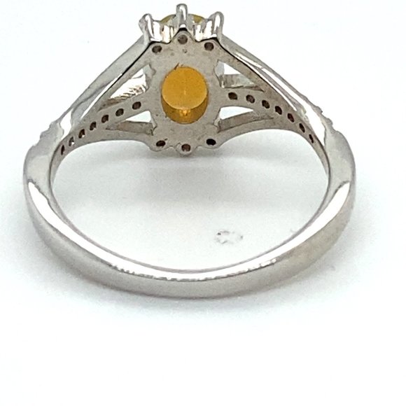 Precious Opal .90ct Platinum Finish Solid 925 Sterling Silver Ring - Picture 5 of 7